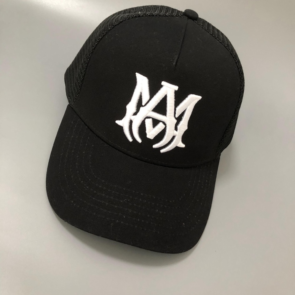 AMIRI Black Trucker Hat Embroidered AM Logo Unisex Sun Hat Women's and Men's Cap